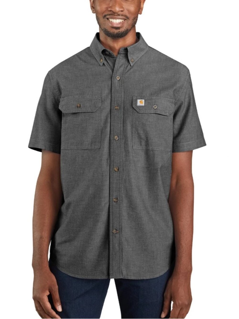Carhartt Men's Black Chambray Loose Fit Short Sleeve Button Down Shirt 3XL